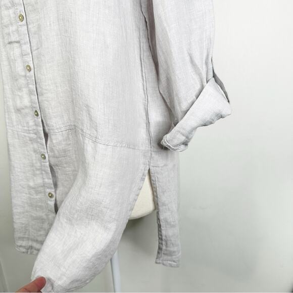 NEW Tahari Light Gray 100% Linen Button Down Tunic Top Women's Size Large - Picture 5 of 9